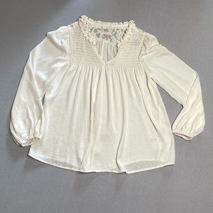 Knox Rose Top Shirt Womens, White Lace Cottage Balloon Sleeve Romantic Boho, S